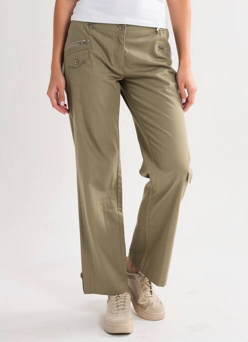 Pantalon drept închidere cu fermoar sub clapetă cu nasturi verde QUATTRO femme