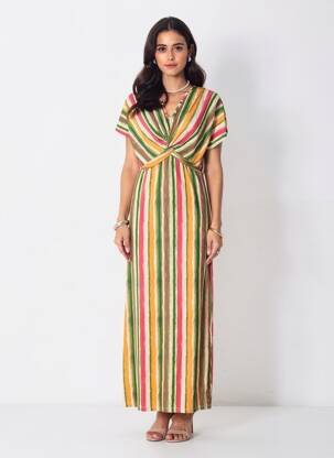 Rochie lungă mâneci scurte mâneci scurte verde MD'M femeie