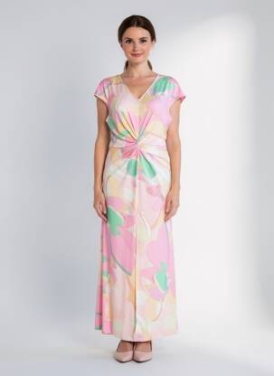 Rochie lungă imprimeu fantezie mâneci scurte roz K-DESIGN femeie