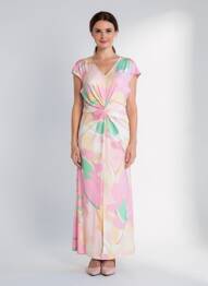 Rochie lungă imprimeu fantezie mâneci scurte roz K-DESIGN femme