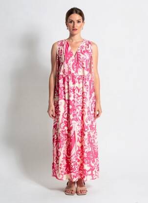 Rochie lungă țesătură poplin fără mâneci roz LA FEE MARABOUTEE femeie
