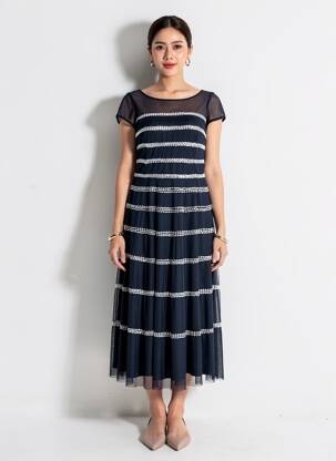 Rochie midi mâneci scurte mâneci scurte albastru VERA MONT femeie