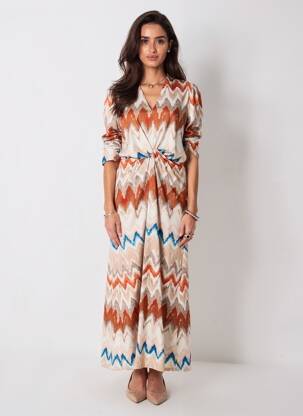 Rochie lungă căptușeală mâneci 3/4 portocalie K-DESIGN femeie
