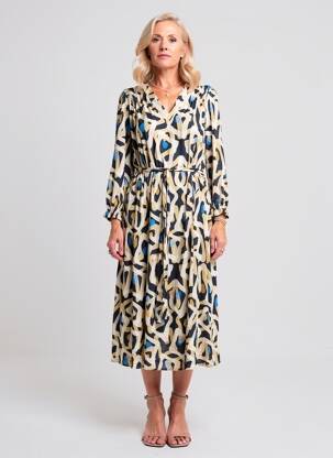 Rochie midi croială fluidă mâneci 3/4 bej SIGNE NATURE femeie