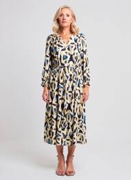 Rochie midi croială fluidă mâneci 3/4 bej SIGNE NATURE femme