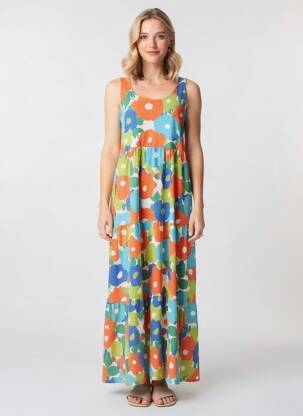 Rochie lungă imprimeu floral fără mâneci portocalie LOLITAS&L femeie