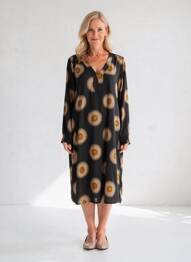 Rochie midi imprimeu fantezie mâneci lungi negru SIGNE NATURE femme