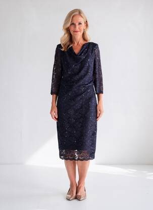 Rochie midi mâneci 3/4 mâneci 3/4 albastru VERA MONT femeie