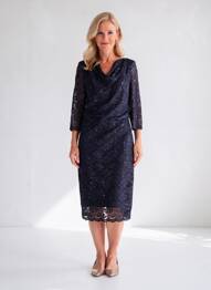 Rochie midi mâneci 3/4 mâneci 3/4 albastru VERA MONT femme