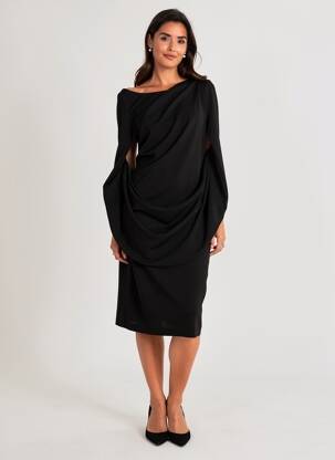 Rochie midi țesătură crep mâneci lungi negru VERA MONT femeie
