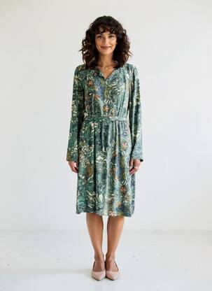 Rochie midi imprimeu floral mâneci lungi verde DIANE LAURY femeie