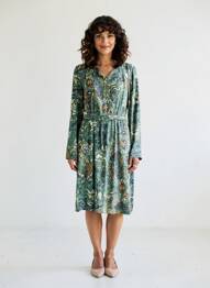 Rochie midi imprimeu floral mâneci lungi verde DIANE LAURY femme