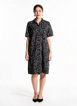 Rochie midi mâneci scurte mâneci scurte negru K-DESIGN femeie