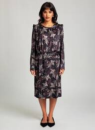 Rochie midi imprimeu fantezie mâneci lungi negru K-DESIGN femme