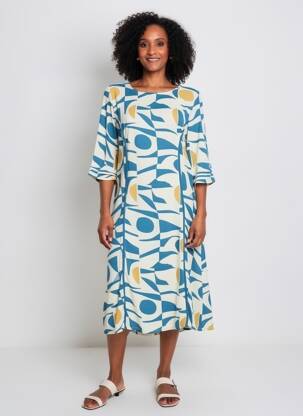 Rochie midi croială fluidă mâneci scurte albastru MD'M femeie