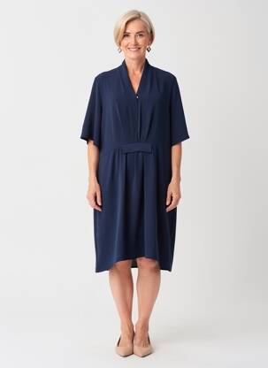 Rochie midi croială fluidă mâneci scurte albastru JULIE GUERLANDE femeie