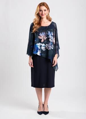Rochie midi imprimeu floral mâneci 3/4 albastru VERA MONT femeie