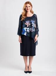 Rochie midi imprimeu floral mâneci 3/4 albastru VERA MONT femme