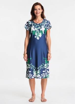 Rochie midi imprimeu floral mâneci scurte albastru GREGORY PAT femeie