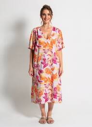Rochie midi croială fluidă mâneci scurte violet SIGNE NATURE femme