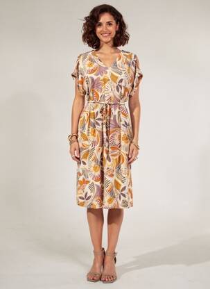 Rochie midi țesătură crep mâneci scurte bej DIANE LAURY femeie