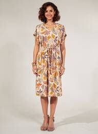 Rochie midi țesătură crep mâneci scurte bej DIANE LAURY femme