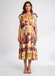 Rochie midi croială fluidă mâneci scurte portocaliu YES.ZEE femme