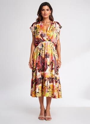Rochie midi croială fluidă mâneci scurte portocaliu YES.ZEE femme