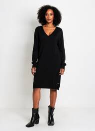 Rochie pulover strânsă pe partea de jos mâneci lungi negru MD'M femme