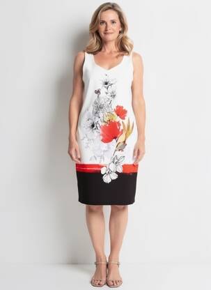 Rochie midi imprimeu floral fără mâneci bej FRANCE RIVOIRE femeie