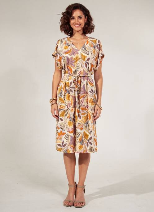 Rochie midi țesătură crep mâneci scurte bej DIANE LAURY femme