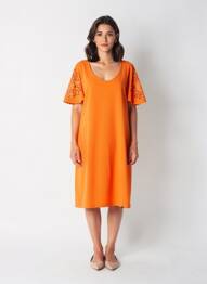 Rochie midi țesătură crep mâneci scurte portocaliu LOLITAS&L femme