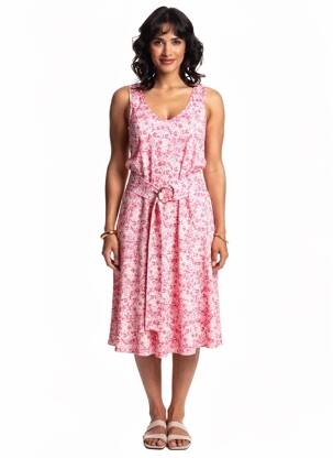Rochie midi imprimeu floral fără mâneci roz K-DESIGN femeie