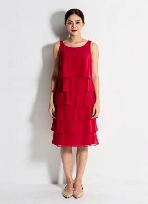 Rochie midi croială fluidă fără mâneci roșu VERA MONT femme