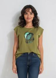 Tricou serigrafie mâneci scurte verde YES.ZEE femme