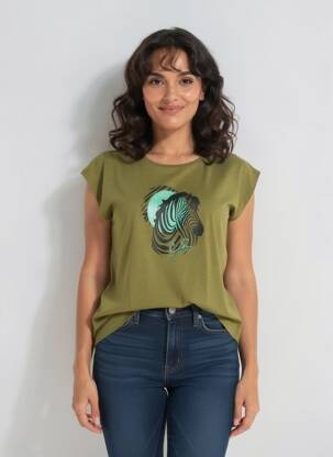 Tricou serigrafie mâneci scurte verde YES.ZEE femme