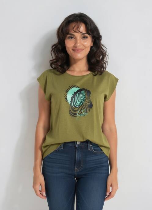 Tricou serigrafie mâneci scurte verde YES.ZEE femme