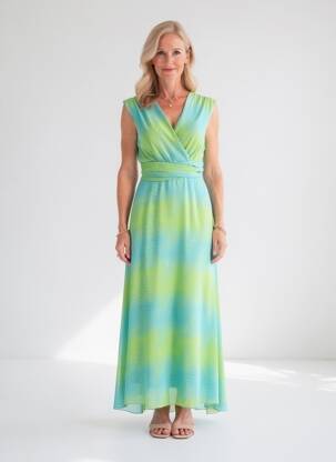 Rochie lungă imprimeu fantezie fără mâneci verde GREGORY PAT femeie