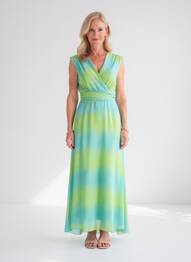Rochie lungă imprimeu fantezie fără mâneci verde GREGORY PAT femeie