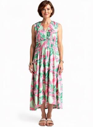 Rochie midi croială fluidă fără mâneci roz MARBLE femeie
