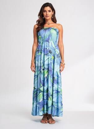 Rochie lungă țesătură poplin fără mâneci albastru YES.ZEE femeie
