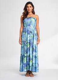 Rochie lungă imprimeu fantezie fără mâneci albastru YES.ZEE femeie