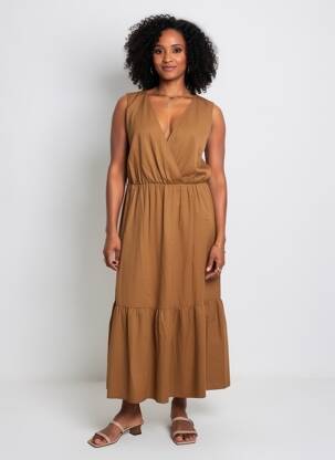 Rochie midi croială fluidă fără mâneci maro KOCCA femeie