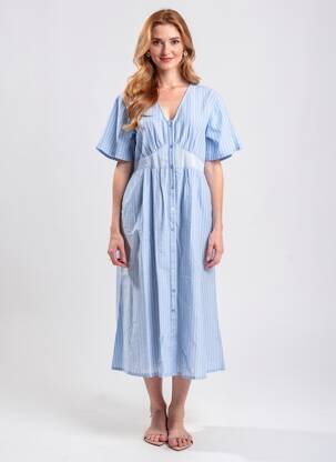 Rochie lungă mâneci scurte mâneci scurte albastru MD'M femeie