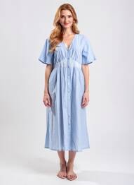 Rochie lungă mâneci scurte mâneci scurte albastru MD'M femeie