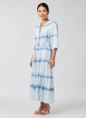 Rochie lungă mâneci lungi mâneci lungi albastru K-DESIGN femeie