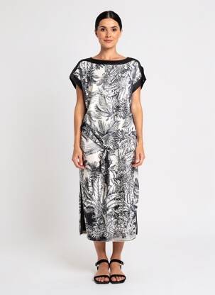 Rochie lungă țesătură poplin mâneci scurte negru K-DESIGN femeie