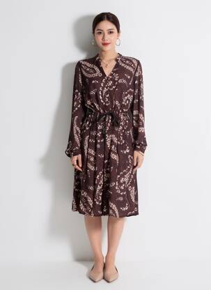 Rochie midi croială fluidă mâneci lungi maro LA FEE MARABOUTEE femeie