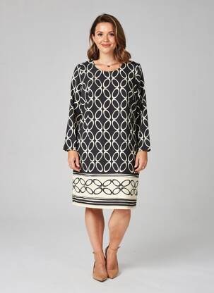 Rochie midi imprimeu fantezie mâneci lungi negru GREGORY PAT femeie