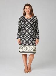 Rochie midi imprimeu fantezie mâneci lungi negru GREGORY PAT femeie